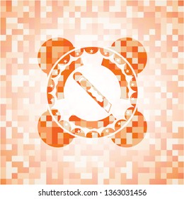 cutter icon inside orange tile background illustration. Square geometric mosaic seamless pattern with emblem inside.
