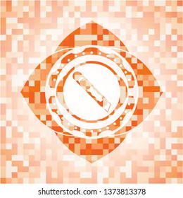 cutter icon inside orange tile background illustration. Square geometric mosaic seamless pattern with emblem inside.