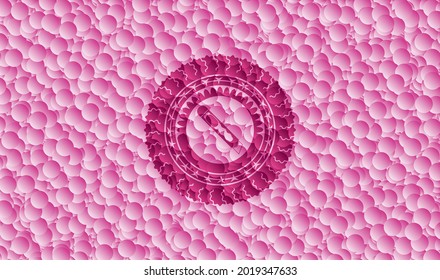 cutter icon inside pink badge with bubbles background. Vector Illustration. Detailed. 