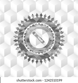 cutter icon inside realistic grey emblem with cube white background
