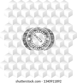 cutter icon inside realistic grey emblem with geometric cube white background