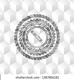cutter icon inside realistic grey emblem with geometric cube white background