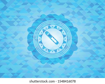 cutter icon inside realistic sky blue emblem. Mosaic background