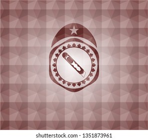  cutter icon inside red emblem with geometric pattern background. Seamless.