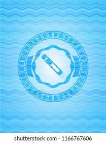 cutter icon inside sky blue water emblem.
