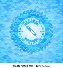  cutter icon inside sky blue emblem with triangle mosaic background