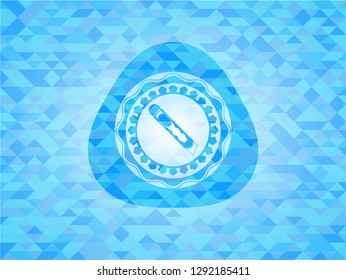 cutter icon inside sky blue emblem. Mosaic background