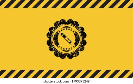 cutter icon inside warning sign, black grunge emblem. Vector Illustration. Detailed. 