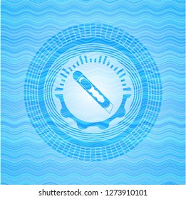 cutter icon inside water concept badge background.