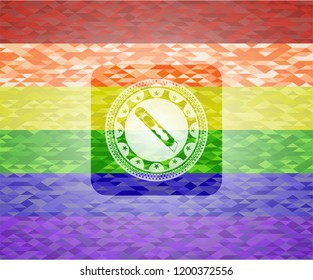cutter icon on mosaic background with the colors of the LGBT flag