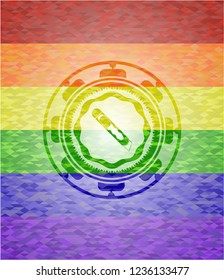 cutter icon on mosaic background with the colors of the LGBT flag