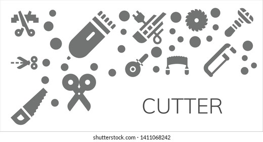 cutter icon set. 11 filled cutter icons.  Collection Of - Scissors, Electric razor, Pizza cutter, Saw, Razor