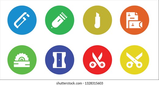cutter icon set. 8 filled cutter icons.  Simple modern icons about  - Saw, Electric razor, Sharpener, Cutter, Scissors, Stationery