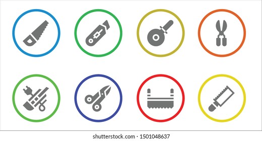 cutter icon set. 8 filled cutter icons.  Simple modern icons about  - Saw, Cutter, Scissors, Pizza