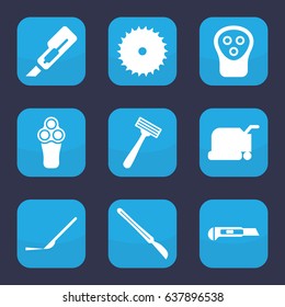 Cutter icon. set of 9 filled cutter icons such as electric razor, razor, lawn mower, blade saw, cutter