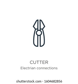 Cutter icon. Thin linear cutter outline icon isolated on white background from electrian connections collection. Line vector sign, symbol for web and mobile
