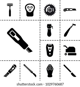 Cutter icons. set of 13 editable filled cutter icons such as electric razor, cutter, scalpel, razor, lawn mower