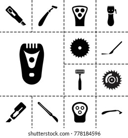Cutter icons. set of 13 editable filled cutter icons such as razor, electric razor, blade saw, cutter