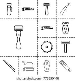 Cutter icons. set of 13 editable outline cutter icons such as razor, electric razor, blade saw, cutter, scalpel