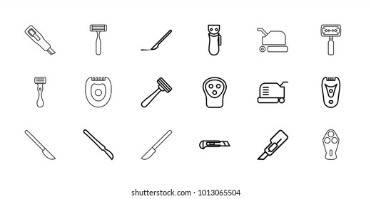 Cutter icons. set of 18 editable outline cutter icons: electric razor, razor, lawn mower, cutter