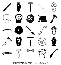 Cutter icons. set of 25 editable filled and outline cutter icons such as electric razor, razor, blade saw, cutter, lawn mower