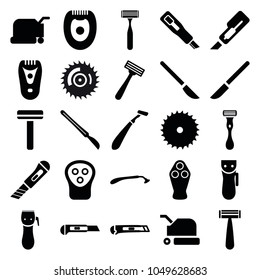 Cutter icons. set of 25 editable filled cutter icons such as razor, electric razor, lawn mower, blade saw, cutter