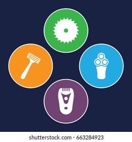 Cutter icons set. set of 4 cutter filled icons such as electric razor, razor