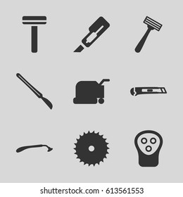 Cutter icons set. set of 9 cutter filled icons such as razor, electric razor, lawn mower, blade saw, cutter