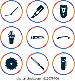 Cutter icons set. set of 9 cutter filled icons such as electric razor, razor, blade saw, cutter