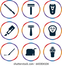 Cutter icons set. set of 9 cutter filled icons such as razor, electric razor, lawn mower, cutter