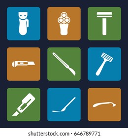 Cutter icons set. set of 9 cutter filled icons such as electric razor, razor, cutter