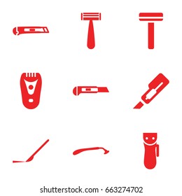 Cutter icons set. set of 9 cutter filled icons such as razor, electric razor, cutter