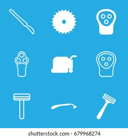 Cutter icons set. set of 9 cutter filled and outline icons such as razor, electric razor, lawn mower, blade saw