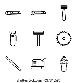 Cutter icons set. set of 9 cutter outline icons such as razor