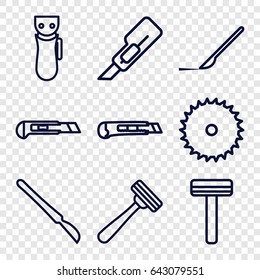 Cutter icons set. set of 9 cutter outline icons such as electric razor, razor, blade saw, cutter