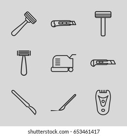 Cutter icons set. set of 9 cutter outline icons such as razor, electric razor, lawn mower, cutter