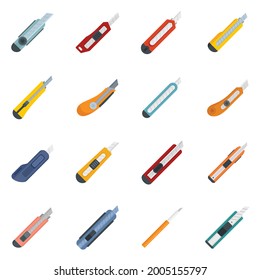 Cutter icons set. Flat set of cutter vector icons isolated on white background