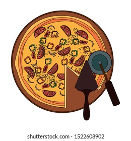 cutter and italian pizza over white background, vector illustration