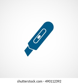 Cutter Knife Blue Flat Icon On White Background