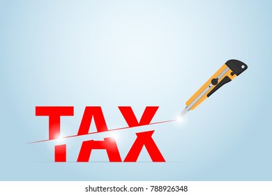 cutter knife cutting tax word, taxation and business concept