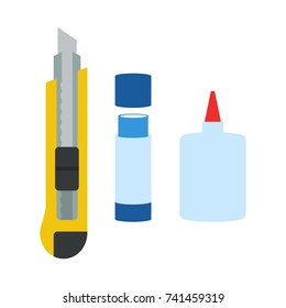 Cutter Knife and Glue Vector Flat Design Illustration