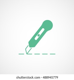 Cutter Knife Green Flat Icon On White Background