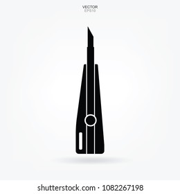 Cutter knife icon. Craftsman tool sign and symbol. Vector illustration.