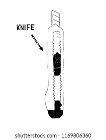 Cutter knife icon in doodle sketch lines. Office tool craft equipment sharp precision