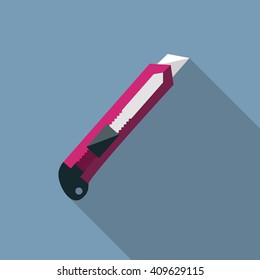 Cutter Knife  icon. Flat design style modern vector illustration. Isolated on stylish color background. Flat long shadow icon. Elements in flat design.
