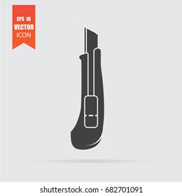 Cutter knife icon in flat style isolated on grey background. For your design, logo. Vector illustration.