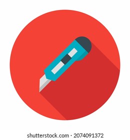 icono del cuchillo de corte. vector de icono plano con diseño de sombra larga