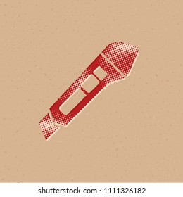 Cutter knife icon in halftone style. Grunge background vector illustration.