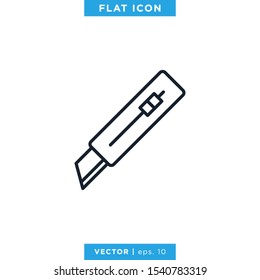 Cutter Knife Icon Vector Design Template. Editable Stroke