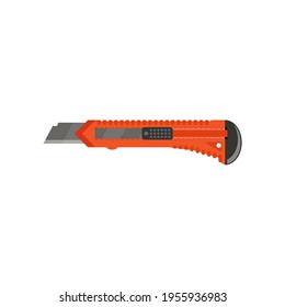 Cutter knife isolated on white background. Stationery red paper knife. Office knife. Vector image. Isolated on white